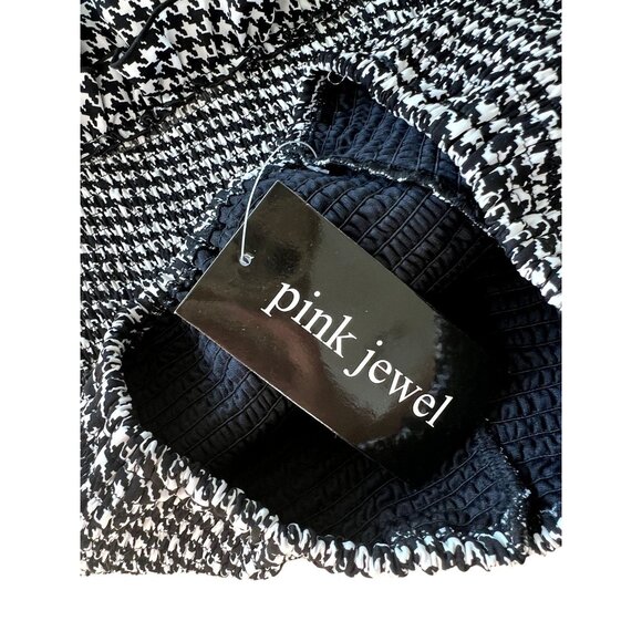 Pink Jewel Smocked Houndstooth Skirt in Black and White - Picture 4 of 4